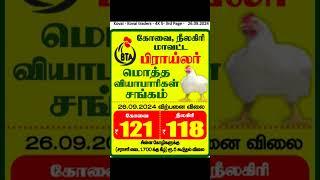 26.09.2024 கோவை நீலகிரி மாவட்ட பிராய்லர் கறிக்கோழி விலை