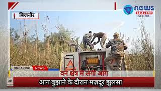 #bijnor #bijnornews #bbc #news24 #bijnorpolice बिजनौर जंगल मे लगी आग मज़दूर झुलसा