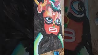 mahishasur painting plaiboard water colour painting work 2024 durga mandap itkhori chatra