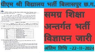 पीएम श्री विद्यालय में भर्ती विज्ञापन जारी | जिला बिलासपुर छत्तीसगढ़ | pm shree yojna vacancy