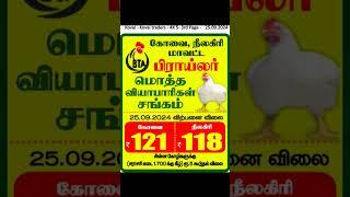 25.09.2024 கோவை நீலகிரி மாவட்ட பிராய்லர் கறிக்கோழி விலை