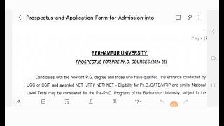 Pre-PhD / PhD  ବ୍ରହ୍ମପୁର University-2024-25 bsskkeonjhar