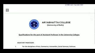 CENTRAL UNIVERSITY ASSISTANT PROFESSOR RECRUITMENT IN REGULAR MODE ARYABHATTA COLLEGE DELHI