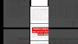 ಶಿವಮೊಗ್ಗ ಜಿಲ್ಲೆಯ VAO 1:3 LIST🔥😱☝️ಶಿವಮೊಗ್ಗ ಜಿಲ್ಲೆ:1,000 VAO ಹುದ್ದೆಗಳ ನೇಮಕಾತಿ: ಶಿವಮೊಗ್ಗ ಜಿಲ್ಲೆ