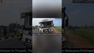 RTC Bus Rams into Bulldozer in Tirupati Tirumala