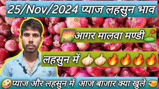 आज का प्याज लहसुन 🧄 भाव आगर मालवा मंडी today onion 🧅 reta and garlic price agar malwa 25/11/24