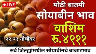 🔴सर्व जिल्ह्यांमधील सोयाबीन भाव, सोयाबीन भाव वाढले,वाशिम भाव ४९११  रु.नोव्हेंबर २०२४