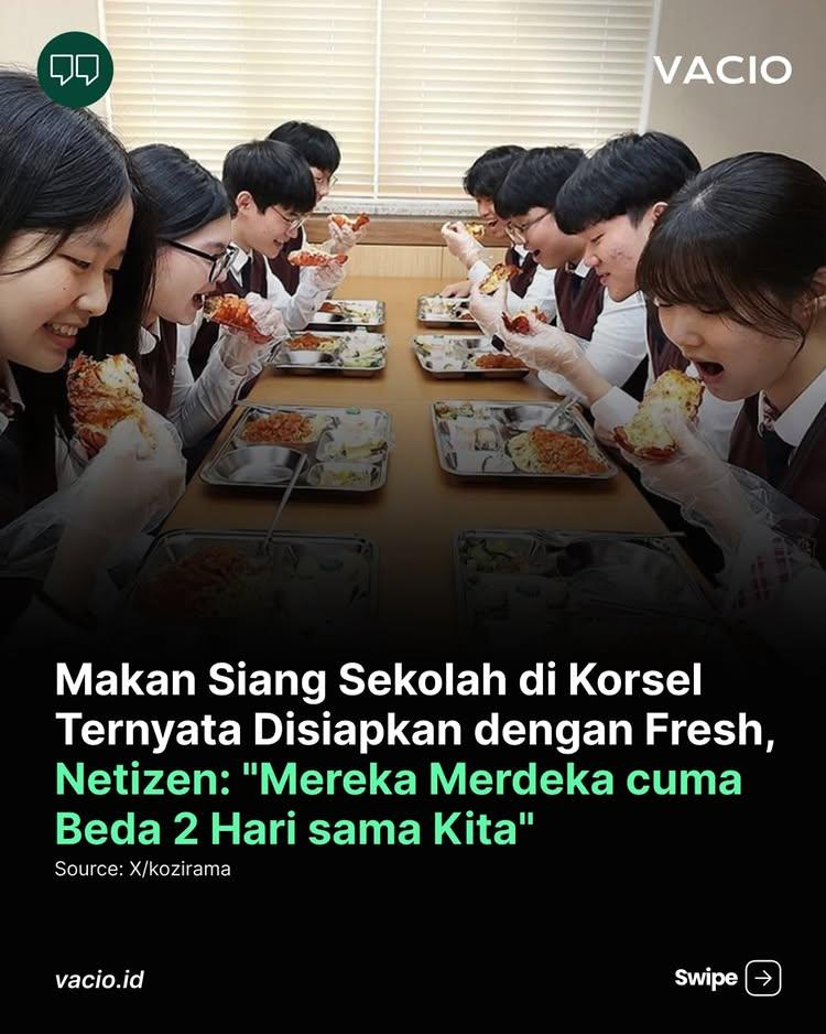 Program Makan Bergizi Gratis di sekolah mulai dijalankan di berbagai daerah sejak Senin (6/1/2025)
Hal ini sontak menuai berbagai perhatian publik terkait isian menu makanan untuk para siswa
Setiap sekolah memiliki menu yang berbeda, ada yang mengisi protein dengan ayam ada juga telur
Jenis susu yang diberikan pun cukup beragam
Soal makan siang gratis di sekolah, Korea Selatan sudah lama mengadakannya
Sekolah-sekolah di Korea Selatan memberi makan siang gratis dalam bentuk prasmanan
Dalam hal ini, para siswa bebas memilih makanan yang akan ia makan
Penampakan makan siang sekolah di Korea Selatan sempat viral di media sosial, salah satunya dalam unggahan akun X/brianroemmele
Pada video tersebut, sekolah menyajikan berbagai makanan mulai dari nasi goreng telur, udang goreng, sup pho, salah buah, acar, kimchi, bahkan camilan
Kira-kira menurut kamu program makan siang gratis yang ada di Indonesia sudah bisa disandingkan dengan Korea Selatan belum Sobat Vacio?

➡ Ikuti program Bimbingan Skripsi, Tesis, Mata Kuliah secara privat dan online hanya di classprogram.id agar kamu dapat lulus tepat waktu dengan predikat terbaik 

Source: X/kozirama