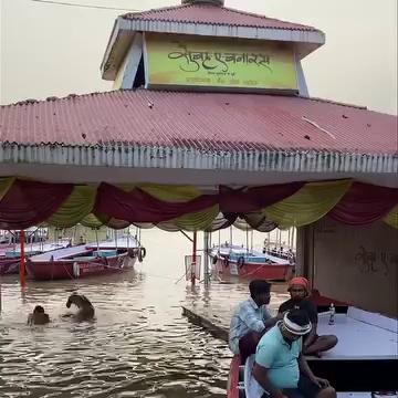 वाराणसी के सभी घाटों सहित असि घाट का सुबह - ए - बनारस मंच भी बाढ़ में डूबा, नौका संचालन पर रोक