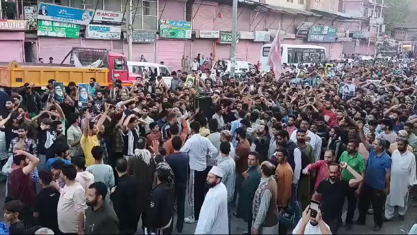 Central Kashmir's Budgam district stages protest against the killing of Sayyed Hassan Nasrallah in Israeli airstrikes