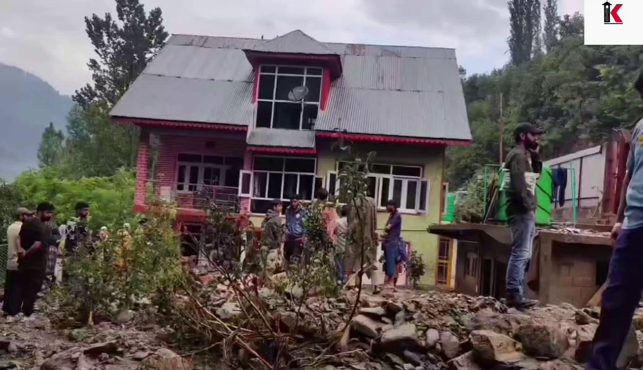 Landslide at Padabal Cherwan (Kangan) in Ganderbal district...