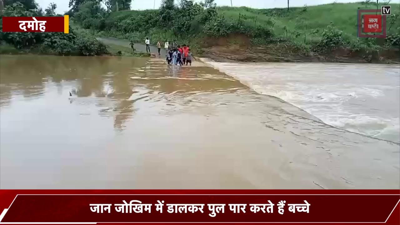 दमोह में जान जोखिम में डालकर पुल पार करते हैं बच्चे! नाले का पानी बन जाता है डरावना!