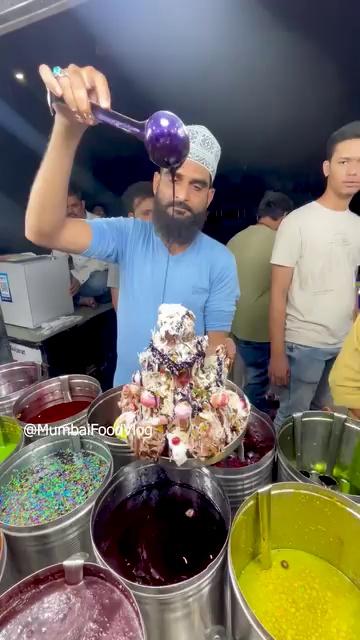 People are to Close to Giant Ice Volcano with Different Colourful Lava on it || Ice Gola || Indian Street Food