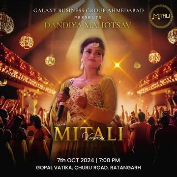 Rajasthan Ki Dandiya Queen, Mitali Verma, is coming to set the stage on fire!
Join us for an unforgettable night of music, dance, and celebration with Mitali Verma and her band on 7th October 2024 at Gopal Vatika, Ratangarh, from 7 PM onwards.
Get your dandiya sticks ready for a magical evening full of festive vibes and traditional beats!