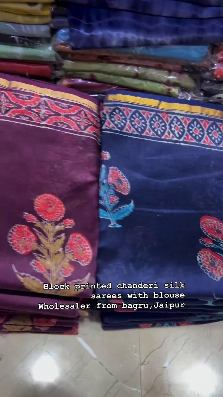 Handblock printed chanderi silk sarees with blouse