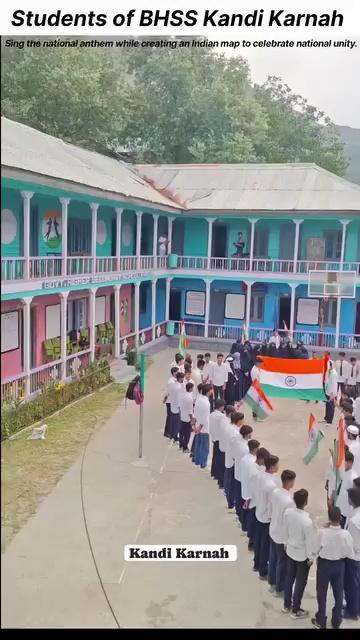 Students Of BHSS Kandi Karnah Sing The National Anthem While Creating An Indian Map To Celebrate National Unity.