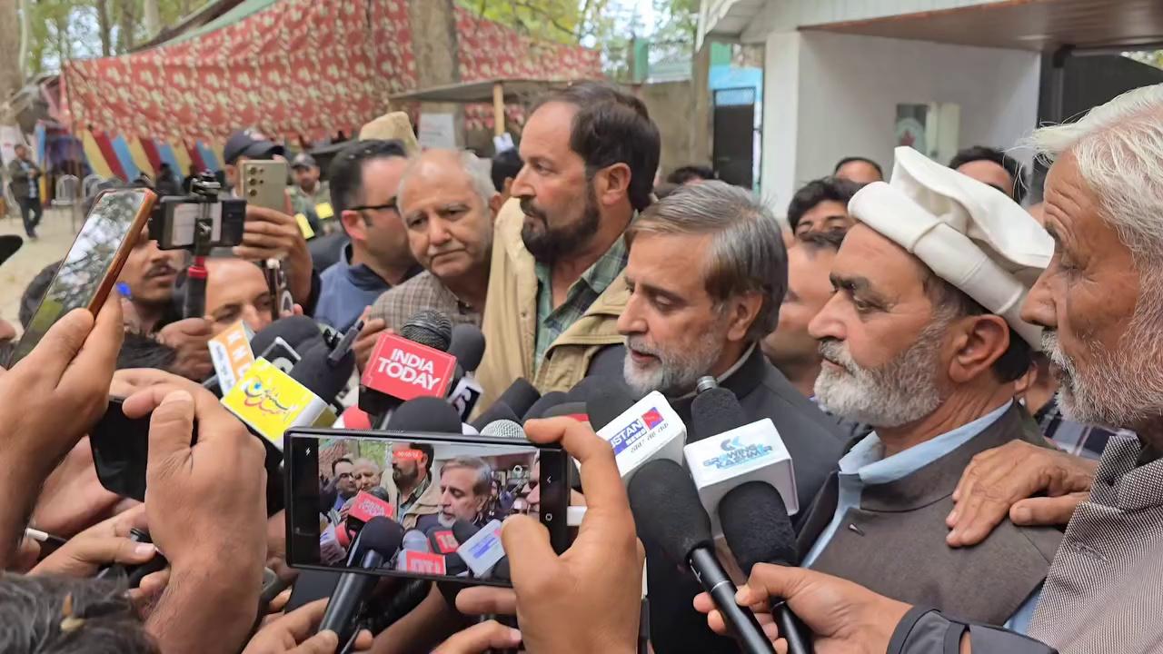 NC Senior leader MP Anantnag Rajouri Constituency Mian Altaf after wining both seats from Ganderbal with media persons