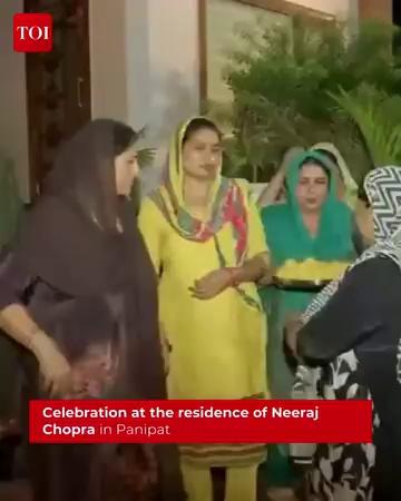 #WATCH | Celebration at the residence of #NeerajChopra, in Panipat as he wins silver medal in men's #javelin throw at