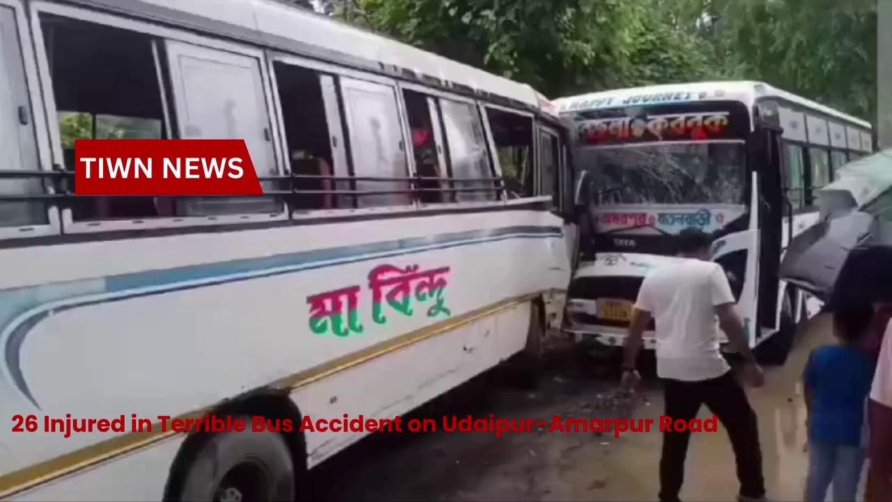 Two buses crashed with each other in Udaipur-Amarpur road which has left many people injured. The incident happened in the Gandhari area and at least 26 persons were critically injured due to the incident. As per the report, on the way from Korbook to Agartala, a passenger bus hit another bus that was on its way to Jatanbari from Agartala.