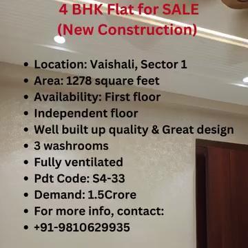 4 BHK Flat for SALE
(New Construction)
Location: Vaishali, Sector 1
Area: 1278 square feet
Availability: First floor
Independent floor
Well built up quality & Great design
3 washrooms
Fully ventilated
Pdt Code: S4-33
Demand: 1.5Crore
For more info, contact:
098106 29935
#property #propertyinvestment #propertyforsale #propertyforsale #flat #2bhkforsale #4bhkforsale #3bhkforsale #houseforsale #villasforsale #vaishaliproperty #ghaziabad #property #propertyforsale #propertyinvestment #4bhkforsale #4bhkflatsforsale #3bhkforsale #HouseForSale
#propertyforsale #propertyinvestment #PremierLeague #flatforsale
WWave City. Kavi Nagar. Raj Nagar . Ghaziabad propertyIIndirapuram, Vashali and Vasundhara property sale , purchase and RentingNNoida, Ghaziabad, Property, PG, Flat Mates, Resale, PurchasePProperty Dealers & Builders in Noida, Gr. Noida and GhaziabadPProperty For Sale In GhaziabadNNational Property InspectionsFFlats,House,Flatmates and Housemates/vasundhara,indirapuram,vaishali.FFlat Indirapuram, Vasundhara, Vaishali, GhaziabadGGaur City Flat Owner Association - Greater Noida westFFlats - Indirapuram , Vaishali and VasundharaNNoida, Ghaziabad, Property, PG, Flat Mates, Resale, PurchaseFFlat/House for sale & Rent in NCR(Delhi, Noida, Ghaziabad)