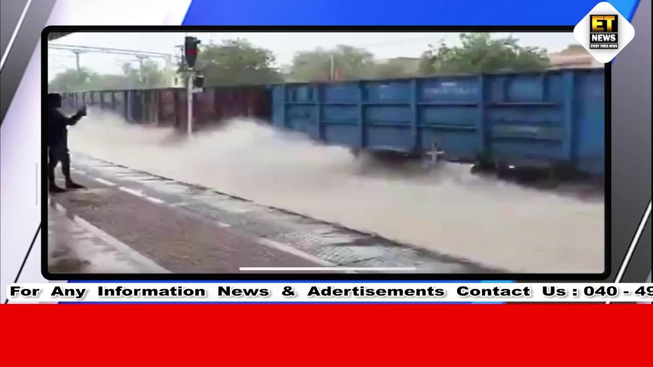 This is not a floating train.
After heavy rainfall in Bikaner, the railway tracks flooded at Kolayat railway station and the goods running over the submerged railway tracks. The video gone viral.