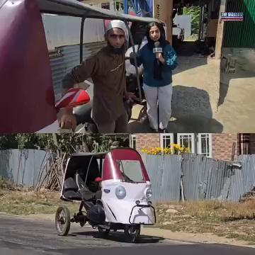 Kupwara man creates his own rickshaw from Spare condemned parts of old bike and scooter .