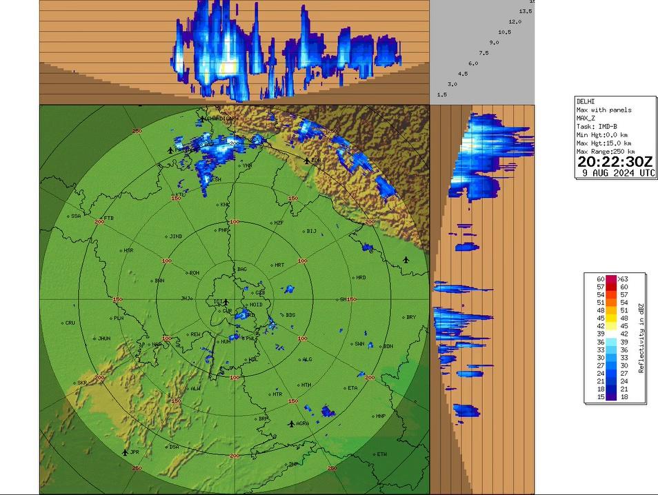 10/08/2024: 04:00 IST; Light to moderate rainfall is very likely to occur at Yamunanagar, Kurukshetra, Kaithal, Karnal (Haryana) Gangoh, Kasganj, Nandgaon, Sikandra Rao, Barsana, Hathras, Etah (U.P.) Deeg (Rajasthan) during next 2 hours.