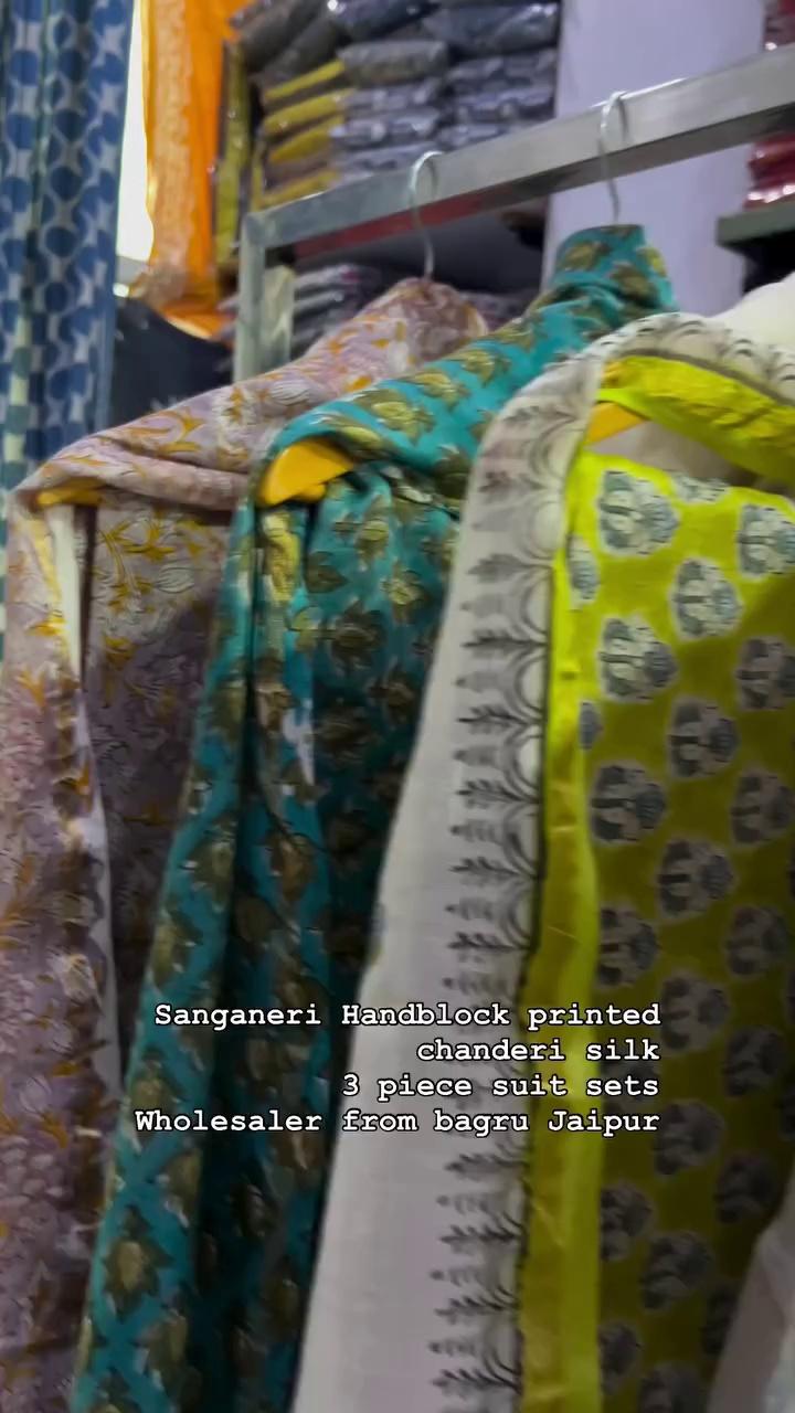 Sanganeri Handblock printed chanderi silk suits