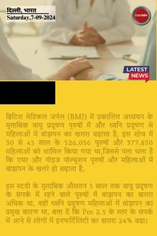 वायु प्रदूषण छीन सकता है आपके पिता
बनने का सपना,स्टडी में हुआ खुलासा
#thesankshep #infertility #britishmedicaljournal #newresearch #noisepollution #airpollution #morningnews #beaware #besafe #ShareNow