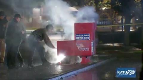 JUST IN: 🇺🇸 Ballot drop box in Washington, USA was set on fire with hundreds of ballots inside at the time. 
Police said explosive devices were placed inside the box early Monday morning.