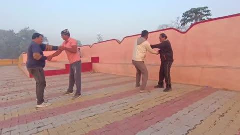 Samudra manthan pranayam and Bhastrika pranayam at stadium chhipabarod