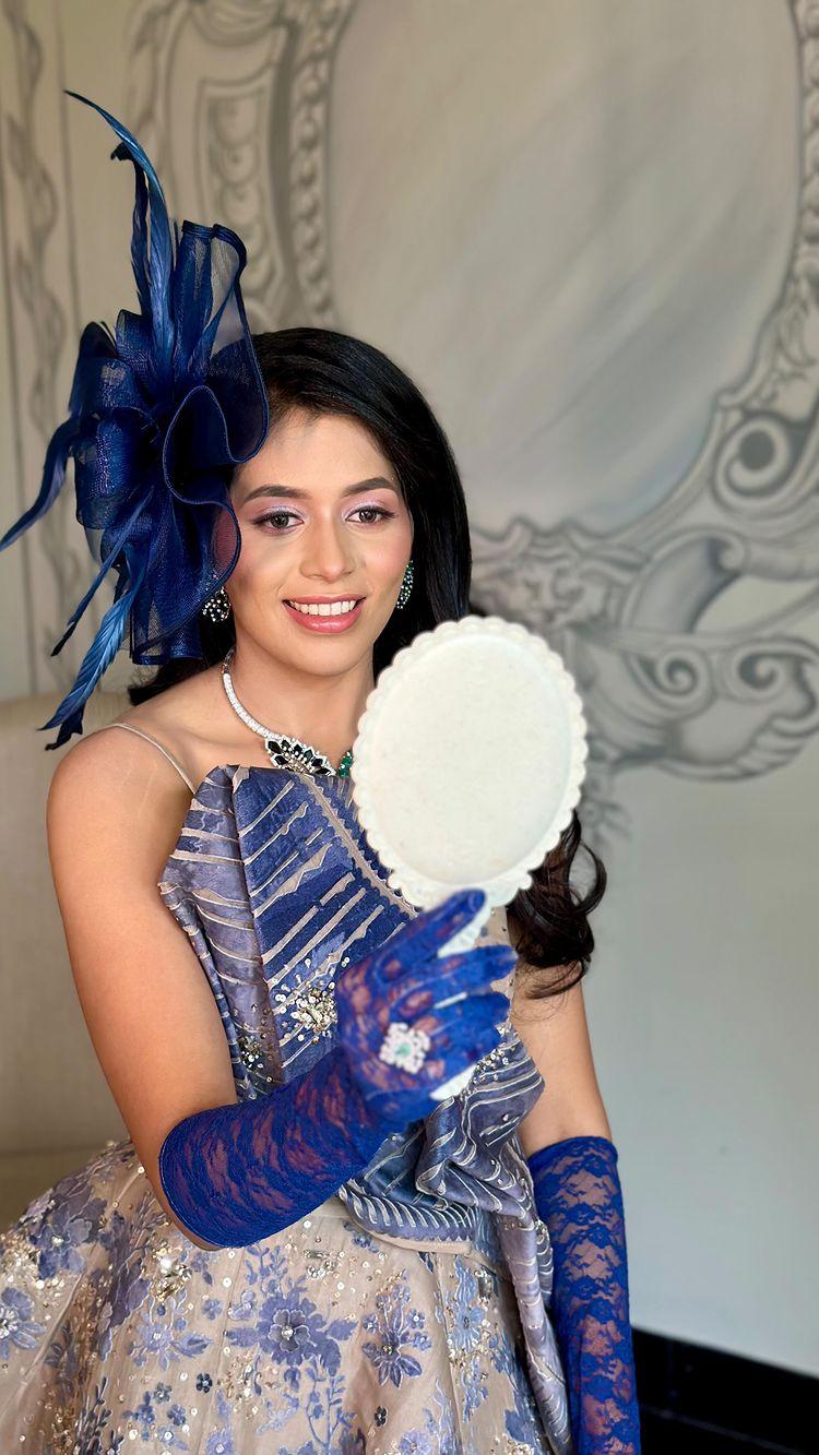 Stepping straight out of a Bridgerton dream, our bride looked exquisite in her beige & blue ball gown, paired  with a fascinator for that perfect British flair
makeupbynehachinnappa
#nehachinnappa 
#nehachinnappaartistry
#bangaloremua #banagloremakeupartist #bangalorebrides#southindianweddings #southindianjewellery #engagementbrunch #bridgertontheme # bridgerton #Udaipur #Rafflesudaipur#destinationwedding

[ Soft makeup , Engagement brunch , Bridgerton theme , ball gown , destination wedding , Udaipur , Raffles Udaipur , Bride to be ]