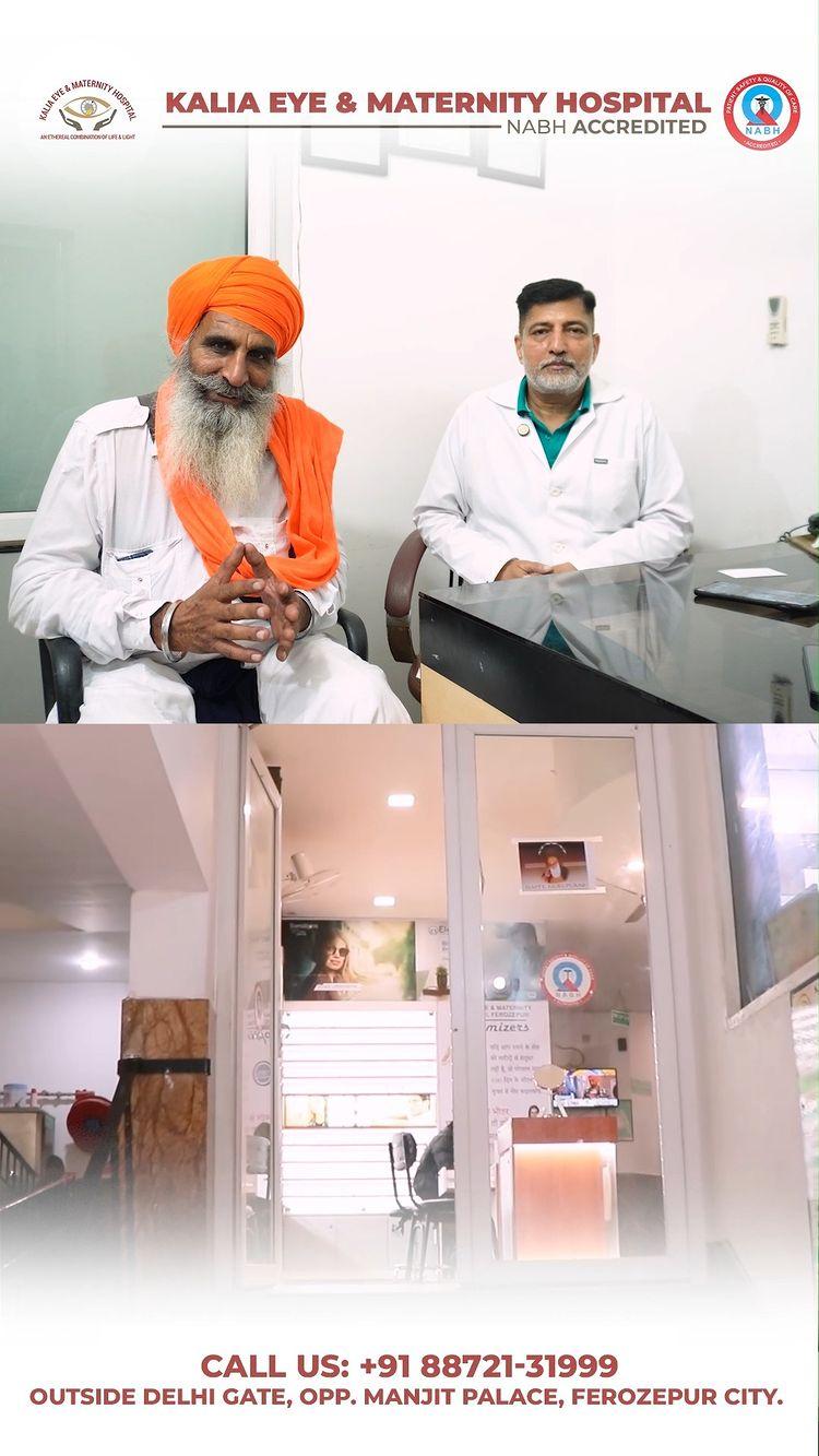 Seeing the world with new clarity! 🌍✨ Another successful cataract surgery completed at Kalia Eye and Maternity Hospital
Witnessing lives transformed and vision restored fills our hearts with pride
Thank you for trusting us with your care! 👁️💙 #CataractSurgery #ClearVision #PatientTestimonial #KaliaEyeHospital #HealthyEyes #BetterVision #EyeCare #ferozepur 

📞 +91 88721 - 31999
🌐 www.kaliaeyeandmaternityhospital.com
📍 Outside Delhi Gate, Opp
Manjit Palace, Ferozepur City