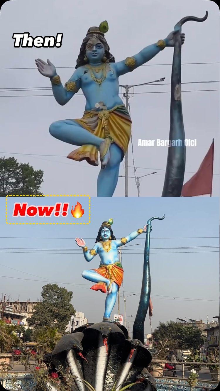 The lord shree Krishna’s statue which is situated at Bhatli chowk, Bargarh was damaged and the colours were fade, which was like to disrespect our lord of universe! But attempts never go vain!

After this thing came into our eyes we demanded for the renovation and reconstruction of the statue! 
Through the dedicated efforts of our team, the support of the public, and the strong demand from locals, the recoloring of Lord Shree Krishna’s statue at Bhatli Chowk has been successfully completed! 
Our heartfelt thanks to the government for their support
We will always be there for the people of Bargarh and to protest the wrong things!