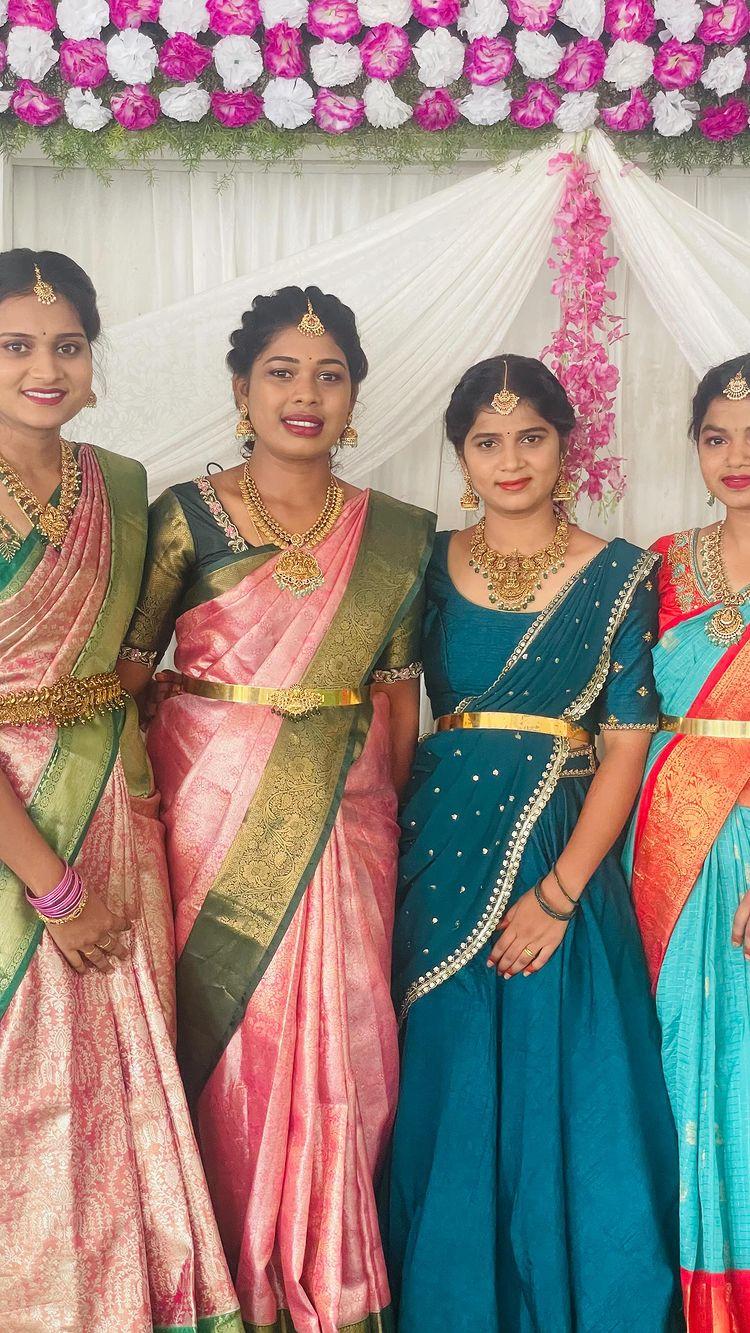 Bridesmaids #chakiryal #dm for bookings #sushma Nuthplly makeup artistry #armoor #nizamabad #telangana #hyderabad #telangana #south #nirmal #saree #telugu #mehandi makeup #haldi makeup#saree draping #viral videos