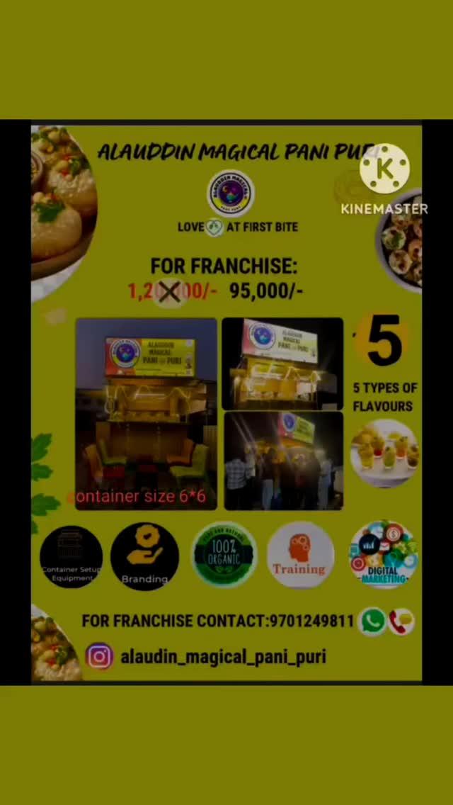 For franchise alaudin_magical_pani_puri
contact:9701249811
Low budget with High profit