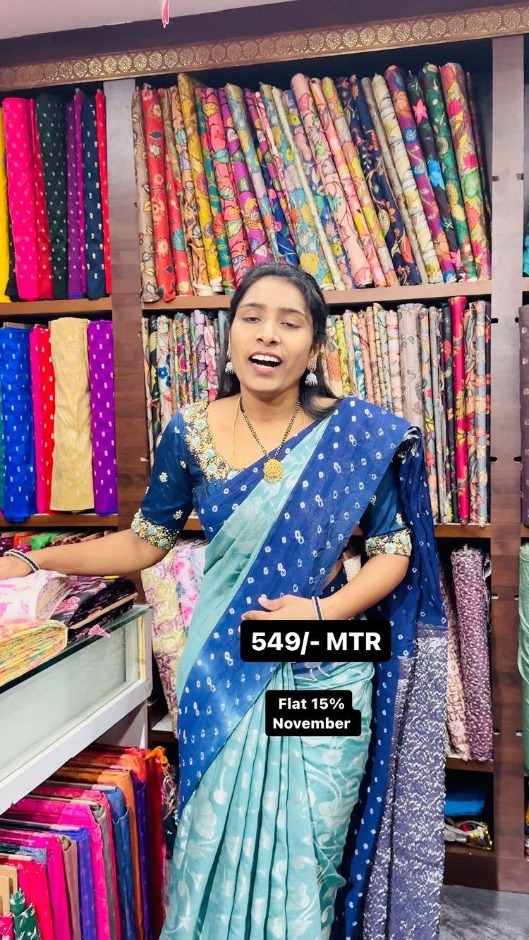 Organza Position Work 
MTR 549/- MTR
Aaradhya Silks And Fabrics 
Kphb,Road no 5,Hyd
Beside Malabar Gold And Diamonds 
Near to Remedy Hospital 
What’s App numbers 
Sarees 7997012655
Fabrics 6305013059