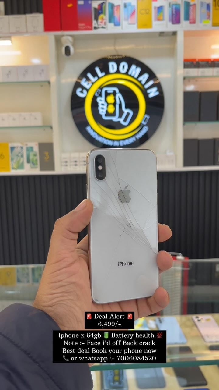 🚨 Deal Alert 🚨 🧨6,499:/ 🧨
Share kro 😍

Iphone x 64gb 🔋 battery health 💯 
Note: - Face i’d off Back crack Best deal Book your phone now 🧨🧨

• Easy emi available on credit card 💳

• 📞 or whatsapp :- 7006084520

cell_domain