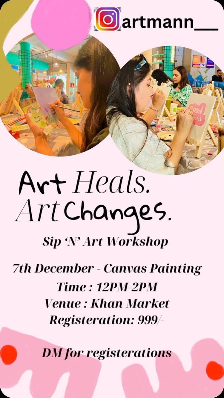 Join us for a relaxed Sip and paint🎨artmann___
Absolutely no art experience necessary
Theme: Canvas Painting 🖼️ 
🎨 All art material will be provided
🎨Pick your own colours
🎨Step-by-step guidance
🎨Socialise with like-minded individuals
🎨A finished work of art you can take home
🎨Complimentary drink + snacks 
Limited spots‼️

Last date to book - 6th December, 2024
(Please note the spots are limited and booking are advance
We will not be able to entertain your requests later
Hurry up ‼️
(sip, food, colors, art, paintings, friendship, light scenery, vibes, Starbucks)