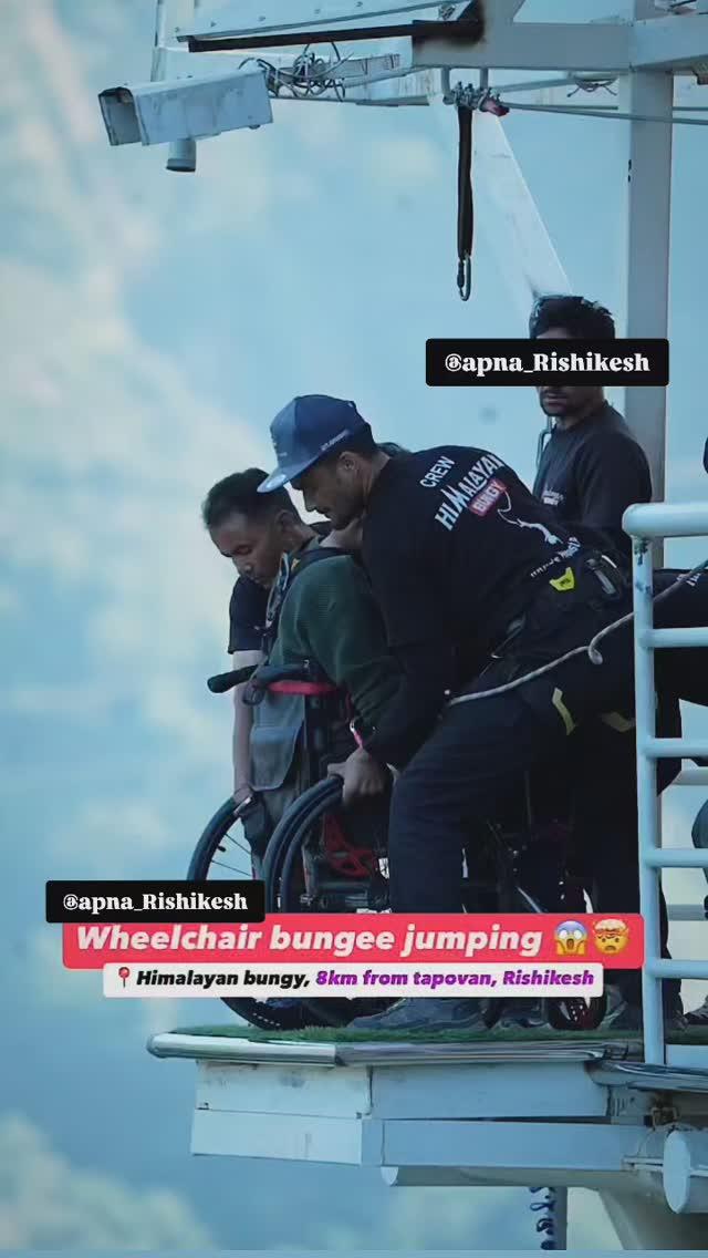 Now Omg😱😱scary bungy jumping wheelchair bungy
Unbelievable jump😰

apna_Rishikesh 
himalayan_bungy 

Book your bungy slote
bungyjumping #scarytime #beautiful😍 #Heavan
#moment #trendingreals #viral #beautiful😍 #hills 
#fearleasss #adventurelove #sukun #pieceful
#trendingreals  #viral #hevan #scary #heavan #beauty 
#uttrakhand  #Rishikesh #cultural #adventureculture
#Photography #photoshoute #jumpmaster😍 #piece
#naturephotography #Beautiful #trendingreals #nice 
#moment #shivpuri #rishikesh😍 #ganga #view