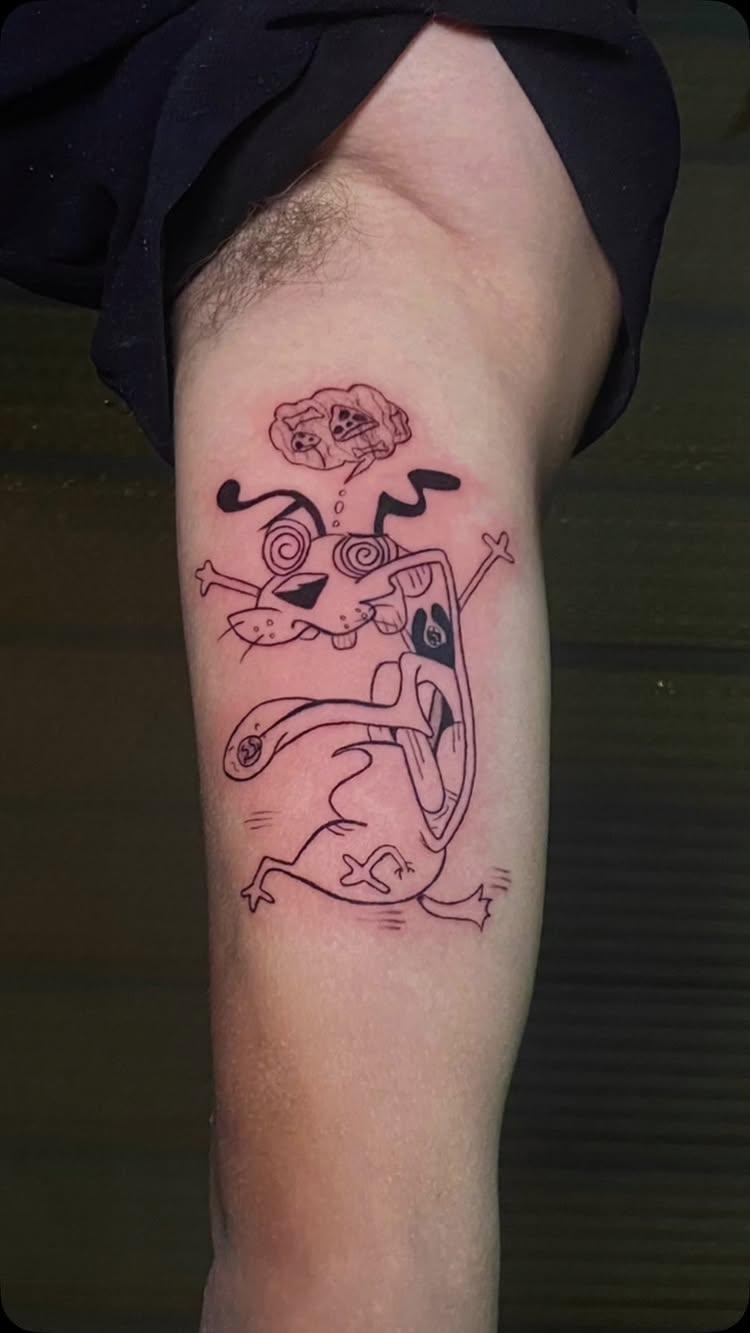 Courage the cowardly dog 🐶 (custom designed)

Done by artist: mr.lakpa.sherpa ✍️ 
kubertattooink 🏬 
Boudha, Tusal main road, exact next to Xavier college, near opposite of KFC