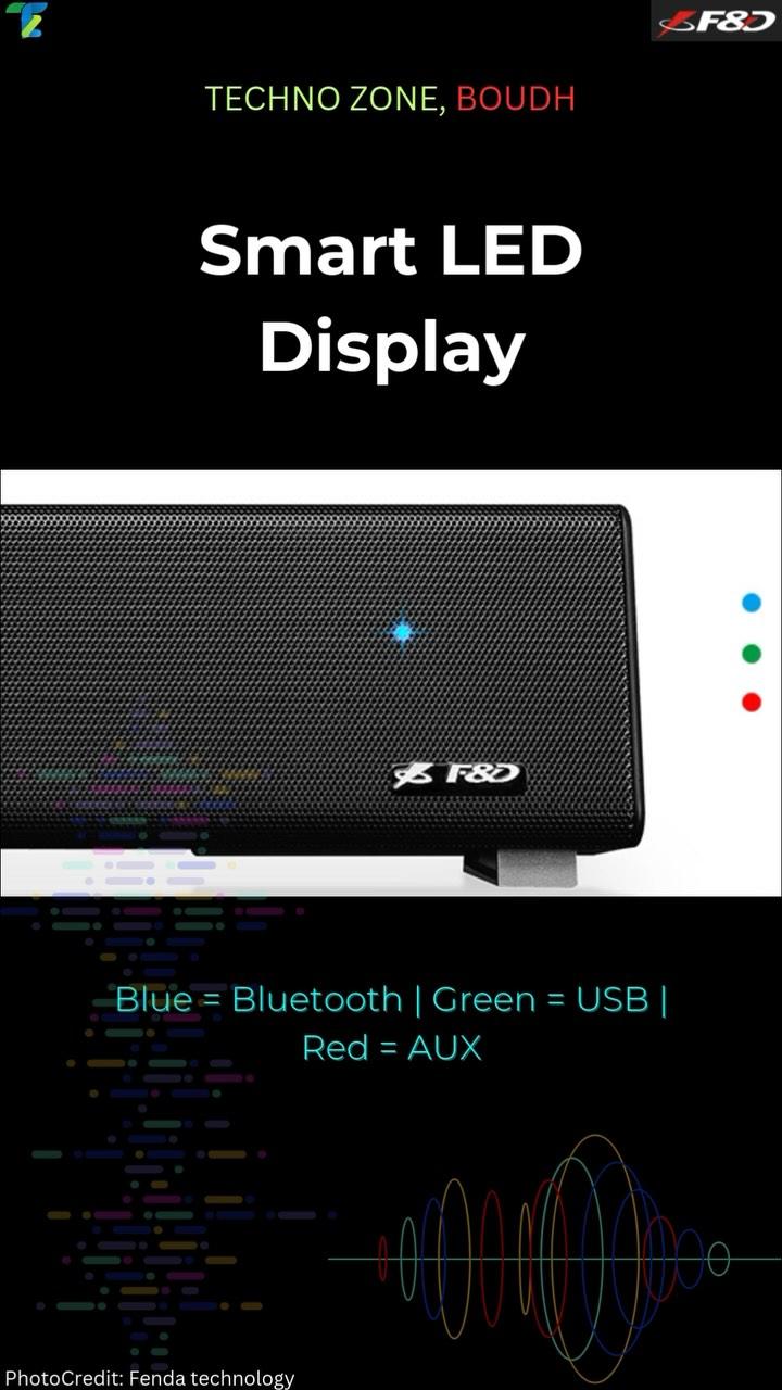 🔊 Experience Big Sound in Style! 🎶
Introducing the F&D E200 Plus Soundbar – compact yet powerful! Perfect for your desktop, laptop, or on-the-go adventures
Enjoy immersive sound with Bluetooth 4.0, robust bass, USB compatibility, and much more
Key Features:
	•	2.1 Channel Surround Sound
	•	2600mAh Battery for Hours of Playback
	•	LED Display with Mode Indicators
	•	Side Panel Controls for Easy Use

Upgrade your music and movie experience today! 🎵✨

📍 Available now at Techno Zone, Boudh
Photo Credit: Fenda Technology