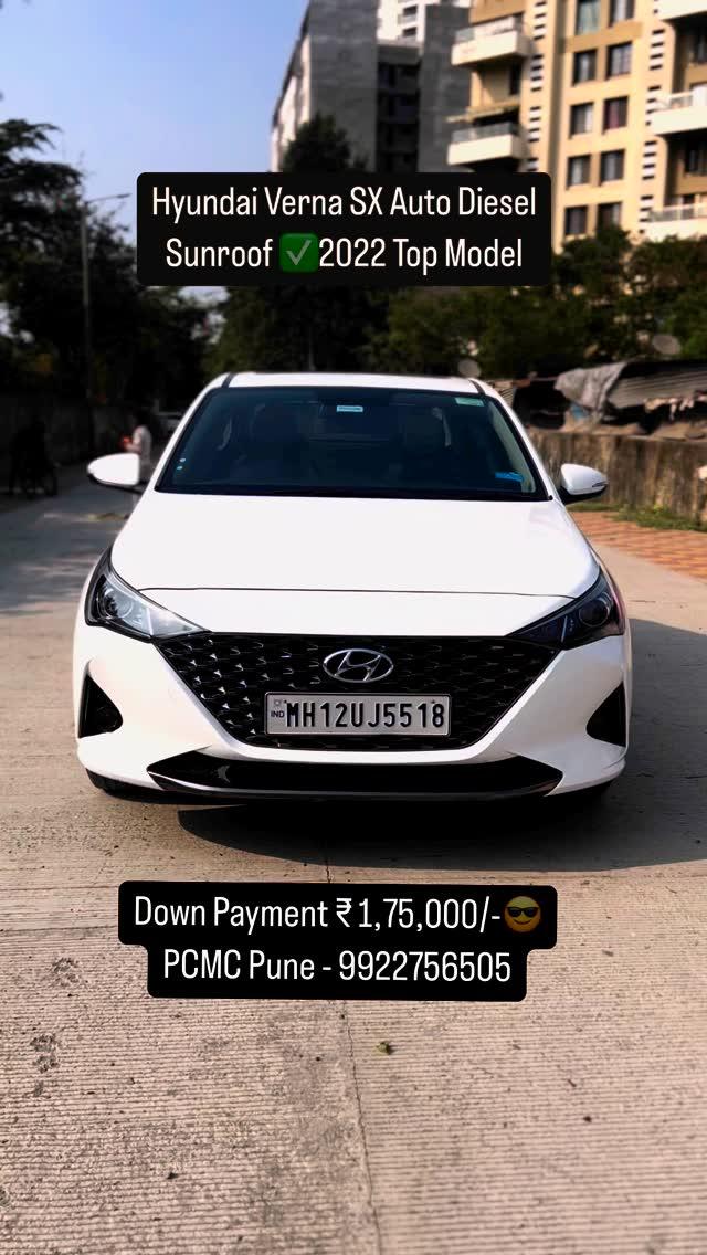 Hyundai Verna SX Auro Diesel Sunroof 2022 ✅Price ₹ 13,85,000/- Fixed 1st owner 29000km Insurance TP valid ✅One day car delivery CIBIL 725+ 
All Top Features- Button start Alloy wheel screen touch system Navigation park camera sensor ABS EBD AIRBAGS 
✅All Maharashtra car loan 
✅Full 1 year warranty Certified 
✅Down Payment ₹ 175000/- CIBIL 725+
Location Pimpri Chinchwad Pune 
WhatsApp or call > 9022147693 / 9699072234 
-