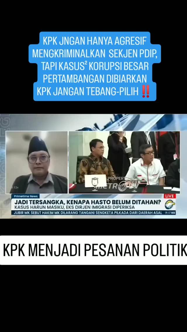 Aneh juga nih KPK 🤔🤔
Ada 40 lebih resmi jadi tersangka KPK tapi tidak ditahan
Tp fokus ke Hasto sebagai sekjen PDIP krn kasus suap Harun Masiku kpd KPU yg tidak merugikan uang negara
kenapa ??
Apakah ini bukan kriminalisasi ??

#kpk #kriminalisasi #pdiperjuangan #hastokristiyanto #harunmasiku #suap #kpu #banyak #korupsi #koruptor  #resmi #tersangka #tapi #takditahan 

putra_nkri99