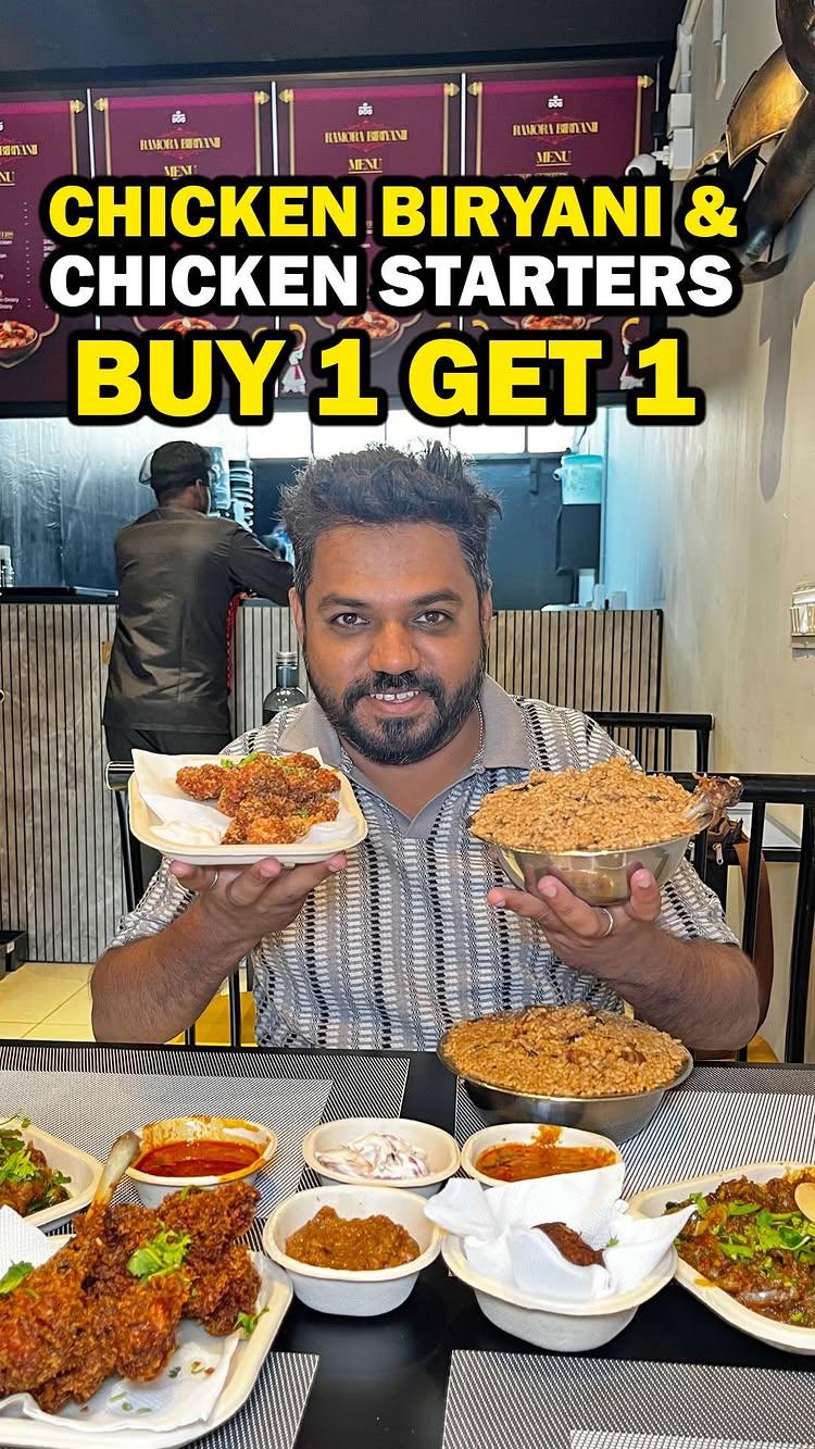 🍛 Buy 1, Get 1 FREE at Ramora Biryani! 🎉
📢 Authentic Dindigul Biryani at Ramora Biryani! 🍛

🔥 Special Offers You Can’t Resist:
✅ Chicken Biryani: Buy 1, Get 1 Free! 🥳 (Jan 8 - Jan 20)
✅ Chicken Starters: Buy 1, Get 1 Free! 🍗 (Jan 8 - Jan 20)

🍴 More Delights at Amazing Prices:
🌯 Chicken Shawarma: Just ₹69
🍗 Half Grill: ₹180 | Full Grill: ₹360
📅 Offer valid from Jan 8 - Jan 30

📍 Visit us at: Bharathi Park, 7th Cross, Saibaba Colony, Coimbatore
Authentic flavors, unbeatable offers—don’t miss out!