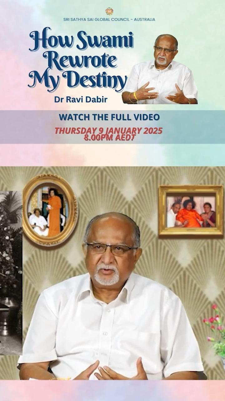 BEST OF 2024 - How Swami Graciously Rewrote My Destiny | Dr Ravi Dabir #satsang #SriSathyaSai 
Watch the full video this Thursday, 09 January 2025, at 8.00 PM AEDT on our YouTube Channel