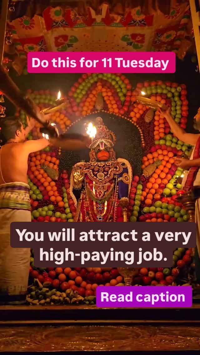 Do this for 11 Tuesdays
You will attract a very High - Paying job
1
You need to offer sweet paan at the Hanuman Ji temple
2
You need to light a lamp with jasmine oil
3
You need to recite Hanuman Chalisa along with Bajrang Baan
4
Chant "Om Hanu Hanumantey Namah" 11 times daily
Type " jai shree ram" for his blessings
Ram, hanuman, jaishreeram, siyaram, sankatmochan, trending, viral, Hanuman Chalisa, Bajrang Baan, Lamp, Chant, Om Hanu Hanumantey Namah, Temple]