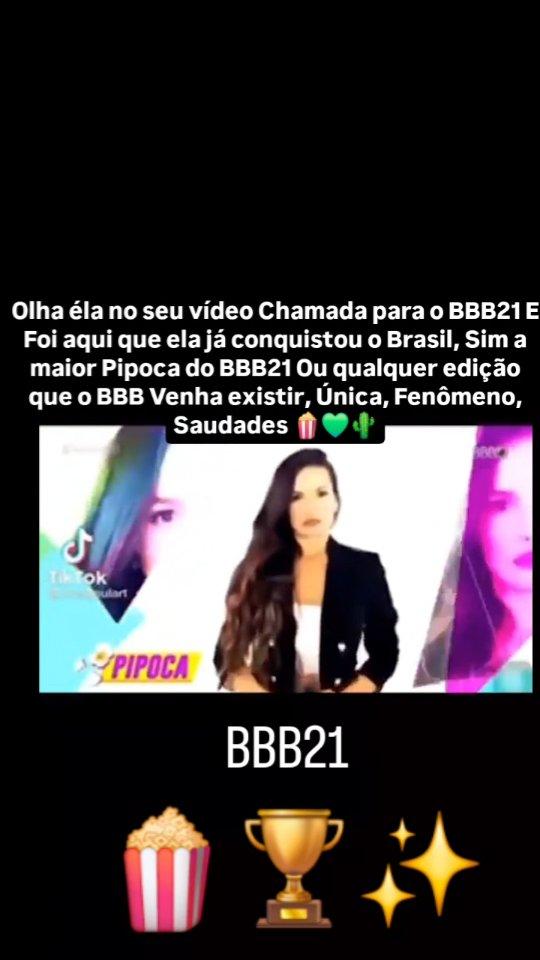 Olha ela no seu vídeo Chamada para o BBB21 E Foi aqui que ela já conquistou o Brasil, Sim a maior Pipoca do BBB21 Ou qualquer edição que o BBB Venha existir, Única, Fenômeno, Saudades 🍿💚🌵