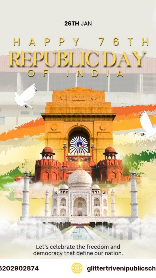 🎉 Glitter Triveni Public School Wishes Everyone a Joyful 76th Republic Day! 🇮🇳

"जहां हर बच्चा सपने देखता है, 
जहां हर सपना सच होता है। 
आओ मिलकर करें वादा, 
हम भारत को बनाएंगे और ज्यादा शानदार!" 

This Republic Day, Glitter Triveni Public School celebrates the power of education and the promise of a brighter tomorrow
Let’s honor the spirit of our nation and inspire the leaders of tomorrow! 🌟 

👉 What’s your favorite memory of Republic Day celebrations? 

👉 Tag your friends and family to spread the joy and patriotism! 

📸 Share your Republic Day vibes and tag us to get featured
Together, let’s make this day unforgettable! 

Jai Hind! 🇮🇳 

#RepublicDay2025 #GlitterTriveniPride #InspiringYoungMinds #NationFirst #CelebrateWithUs #JaiHind #gtps#glittertrivenipublicschool #chandwa #balumath #latehar # lohardaga